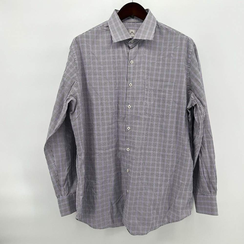 Peter Millar Mens XL Classic Fit Dress Shirt Purple Black Check Preppy Heritage